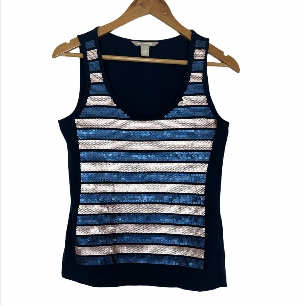 Banana Republic Rose Gold & Navy Sequin Tank Top